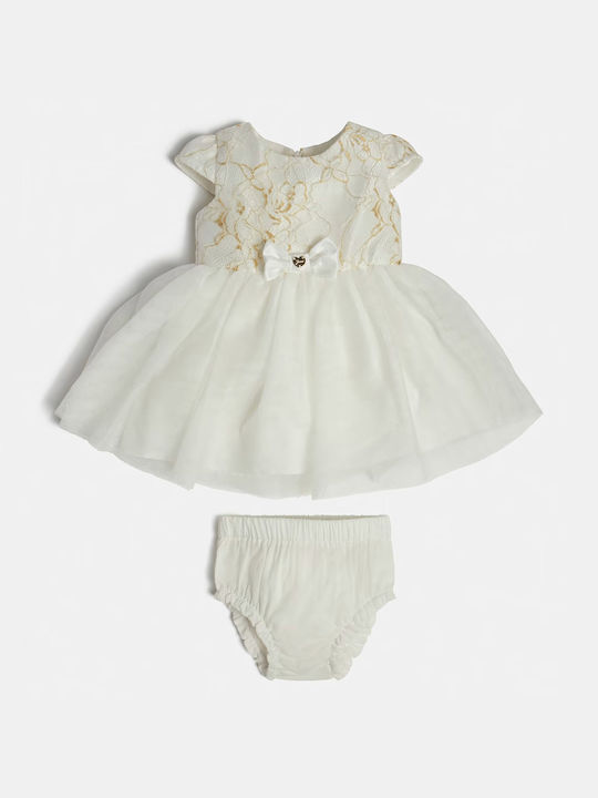 Guess Παιδικό Φόρεμα Σετ με Αξεσουάρ Τούλινο Κοντομάνικο Λευκό