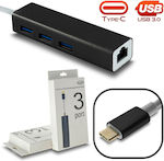 USB 3.0 Hub 3 Porturi cu conexiune USB-C / Ethernet