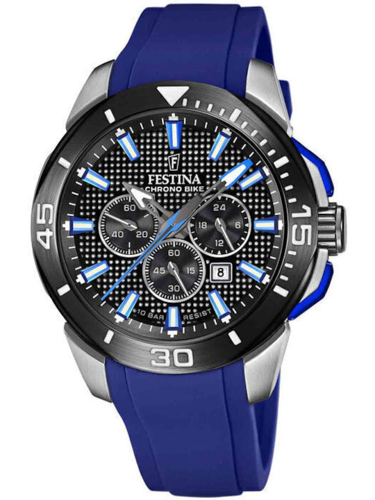 Festina Bike Ανδρικό Ρολόι 45mm Χρονογράφος Μπαταρίας με Μπλε Καουτσούκ Λουράκι