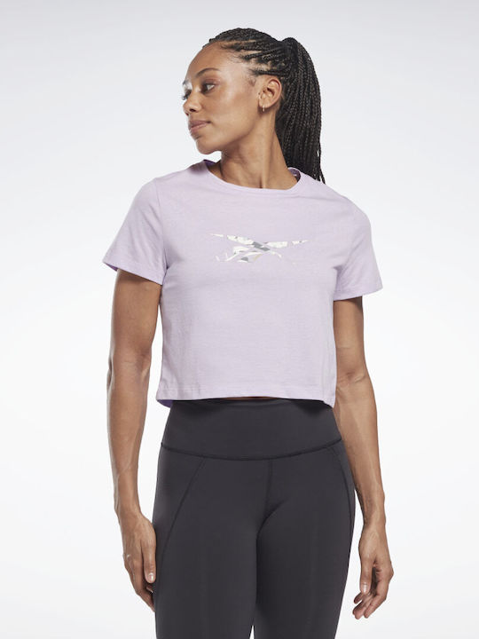 Reebok Damen Sport Crop T-Shirt Schnell trocknend Purple Oasis