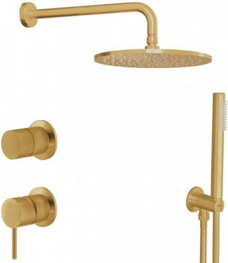 La Torre Elle 316 Built-in Mixer, Hand Shower & Shower Head Set for Shower 2 Exits Gold Brushed