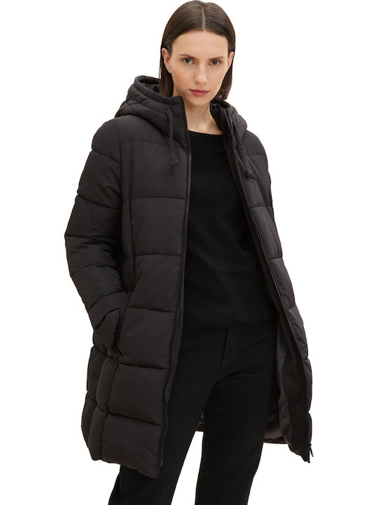 Lang Damen Puffer Jacke für Winter Schwarz