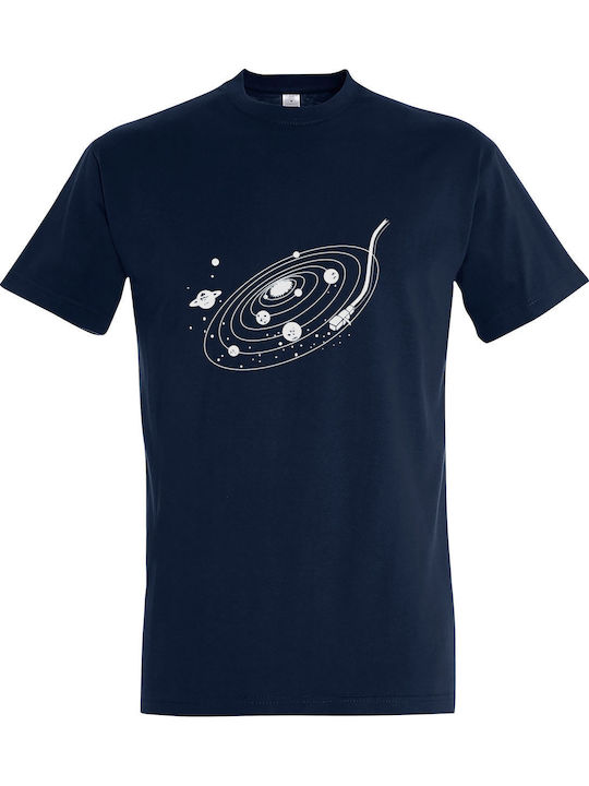 T-Shirt Unisex "Space Vinyl Dj Music" Französisch Marineblau