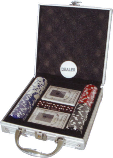 DM120 Set von 100 nummerierten Pokerchips in Koffer mit 2 Kartenspielen