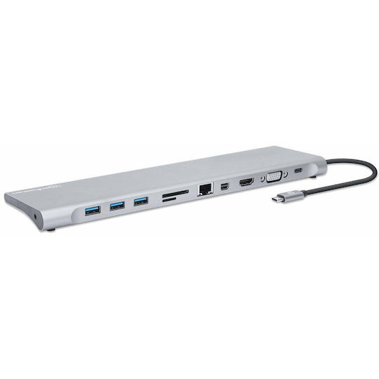 Manhattan USB-C Docking Station με HDMI/DisplayPort 4K PD Ethernet Ασημί (130578)