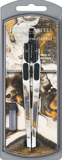 Faber-Castell 574442B Compass with Point, Spare Points, Circle Cutter in Case Silver