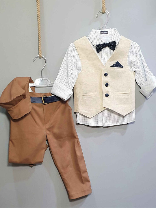 Guy Laroche Boys Baptism Suit with Vest 6pcs Brown
