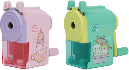 Deli Miyou Plastic Sharpener with Crank (Μiscellaneous Colours) 1pcs
