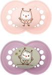 Mam Orthodontic Pacifiers Silicone Day & Night Owl Pink / Purple Night for 16+ months 2pcs