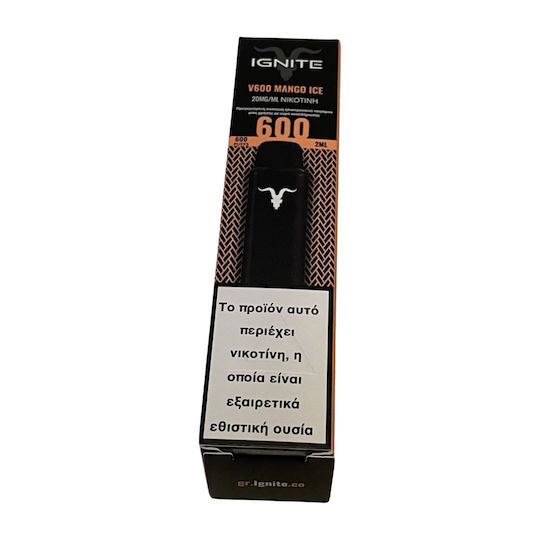 Ignite V600 Ηλεκτρονικό Τσιγάρο μιας Χρήσης Mango Ice 2ml 20mg Μαύρο
