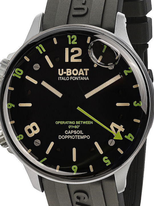 U-Boat Ανδρικό Ρολόι 45mm Μπαταρίας με Μαύρο Καουτσούκ Λουράκι