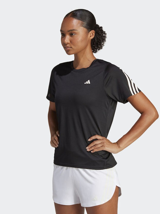 Adidas Run Icons 3-Stripes Дамска Спортна Тениска Бързо изсъхващи Черно