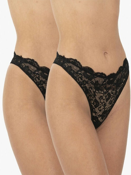 A.A UNDERWEAR Women's String 2Pack with Lace Black