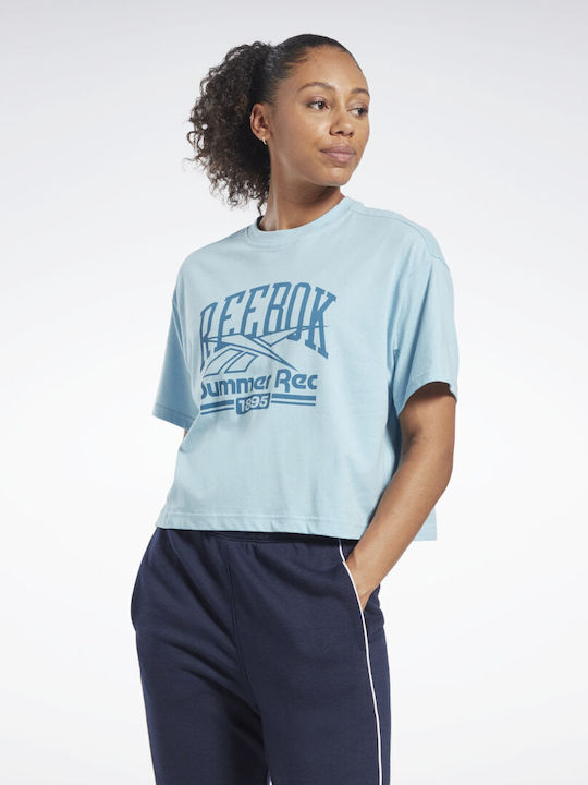 Reebok Graphic Women's Athletic Crop Top Short Sleeve Blue Pearl
