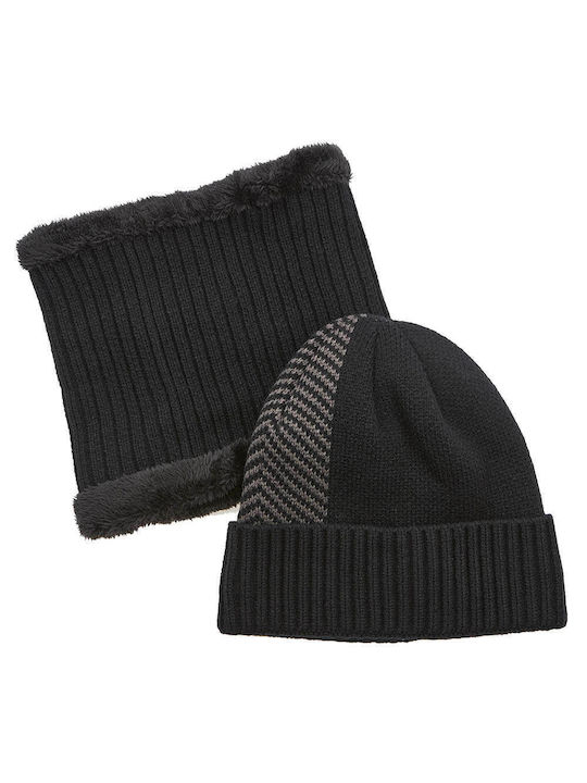 Verde Männer Set mit Beanie mit Rippstrick in Schwarz Farbe