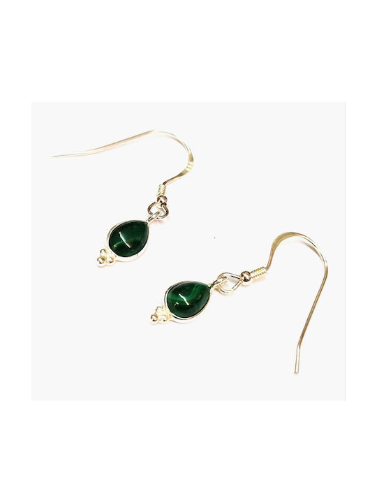 Silver earrings with green malachite stone, Silver 925