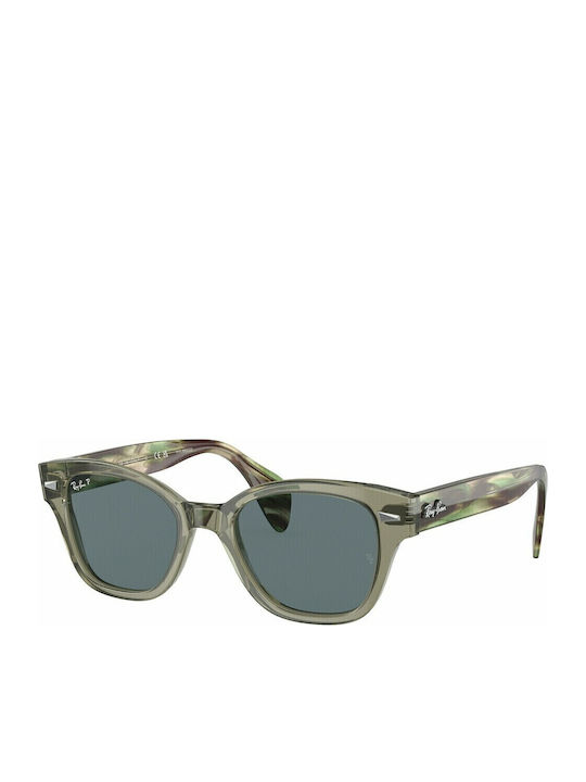 Ray Ban Unisex Γυαλιά Ηλίου με Πράσινο Κοκκάλινο Σκελετό και Μπλε