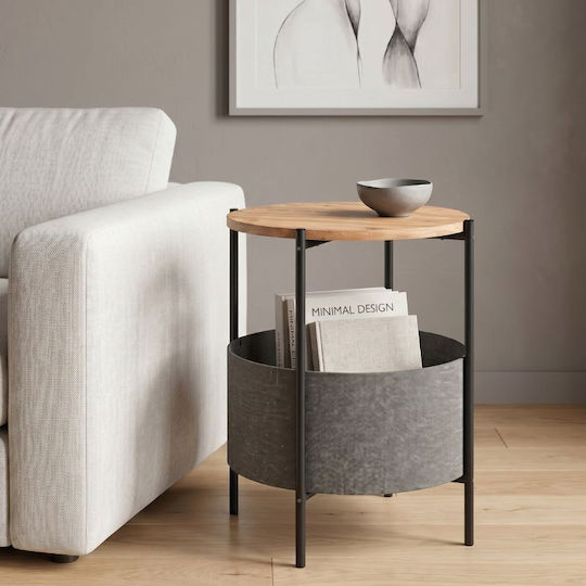 Round Side Coffee Table Kalid Wooden Pine Oak / Grey W43xL43xH60cm