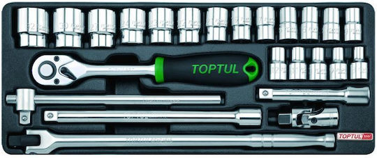 Toptul Ратчетни и гнездови гарнитури 1\2" 24бр
