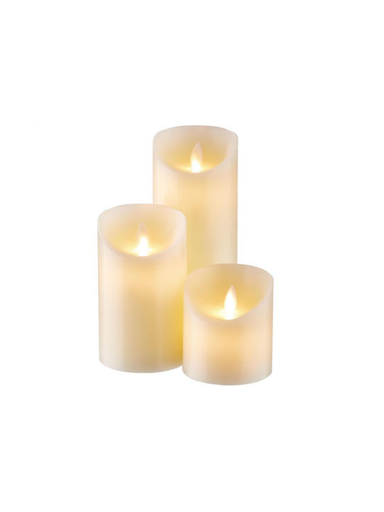 FLACĂRĂ STRĂLUCITOARE - Set de 3 lumânări LED din parafină crem, lungime 7,5 x lățime 24 x înălțime 18 cm din plastic Kunststoff