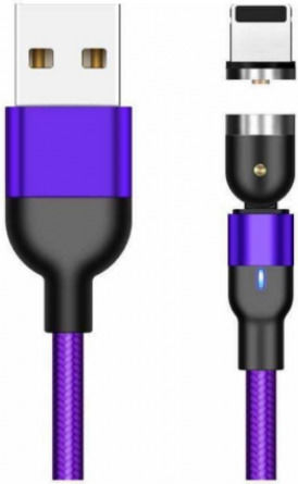 Data 540 Degree Rotate Magnetic Detachable USB-A to Lightning Cable Purple 2m (39125)