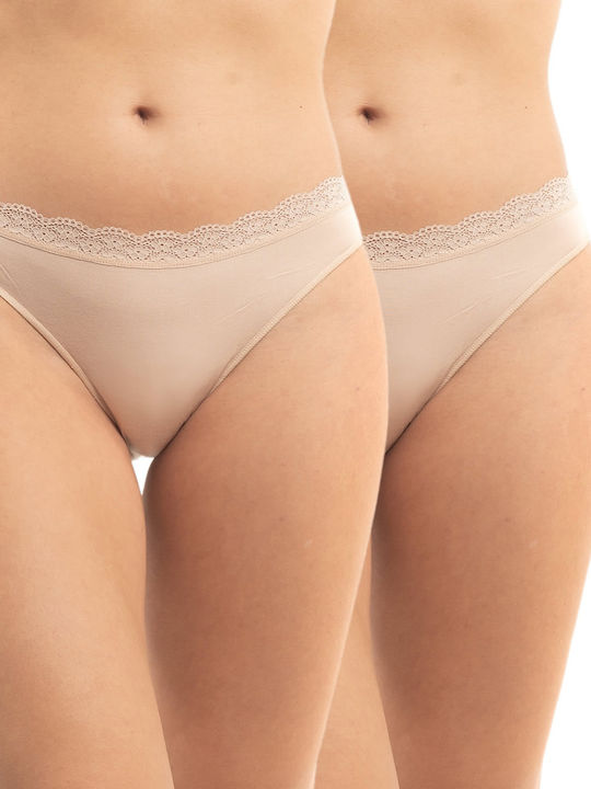 Apple Boxer Γυναικεία Brazil 2Pack με Δαντέλα Nude