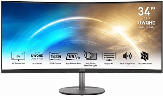MSI MP341CQ Ultrawide VA Curved Monitor 34" QHD 3440x1440 με Χρόνο Απόκρισης 4ms GTG