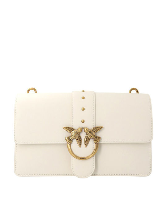 Pinko Love One Classic Leder Damentasche Schultertasche Weiß