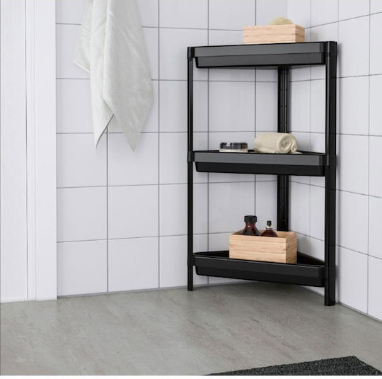Viosarp Corner Floor Bathroom Shelf Plastic with 3 Shelves 43x33x33cm Gray Gray