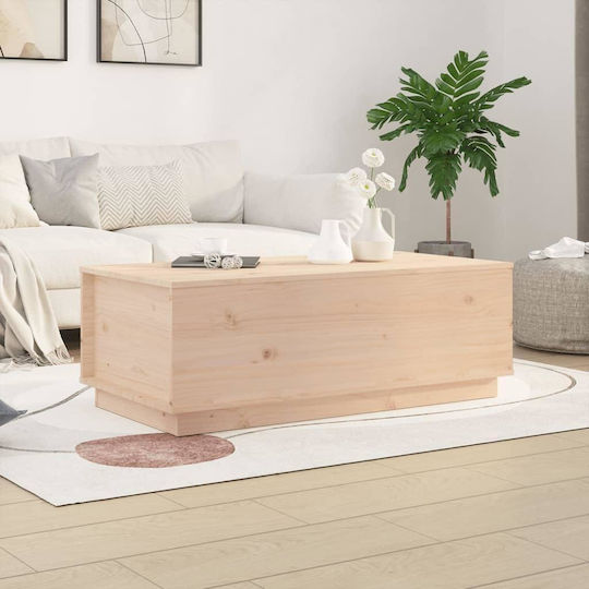 Rectangular Central Coffee Table Made of Solid Wood with Lifting Mechanism Beige 100x50x35 cm