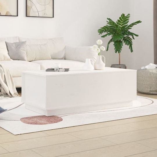 Rectangular Central Coffee Table Made of Solid Wood with Lifting Mechanism White W100xD50xH35cm
