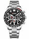 Curren Herrenuhr 45mm Chronograph Batterie mit Silber Metallarmband