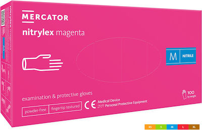 Mercator Medical Nitrylex Γάντια Νιτριλίου Χωρίς Πούδρα σε Φούξια Χρώμα 100τμχ