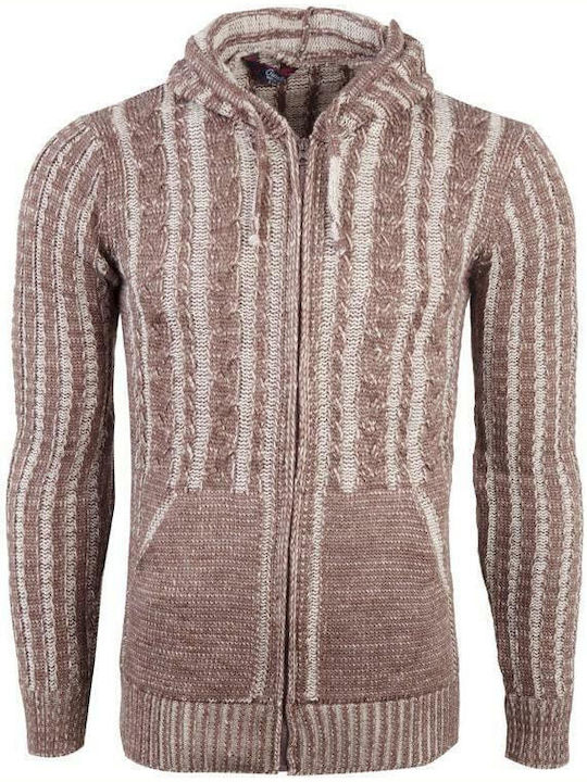 8001-005 Men's Knitted Cardigan with Hood Brown