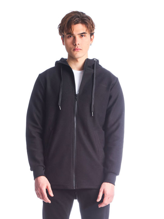 Paco & Co Men's Sweatshirt Jacket with Hood and Pockets Black