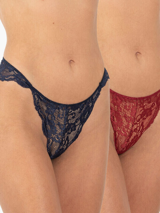 A.A UNDERWEAR Women's Brazil 2Pack with Lace Blue / Red