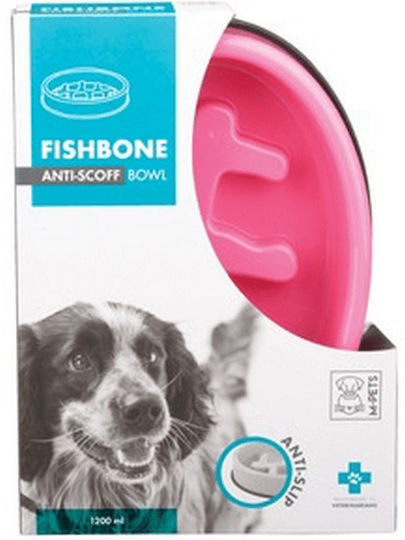 M-Pets Fishbone Plastic Bol Apă Hrănire lentă pentru Câine în Culoare Roz