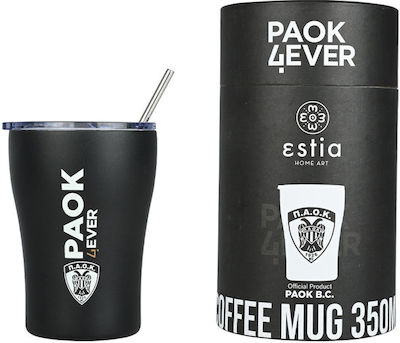 Estia Coffee Mug Save The Aegean Glas Thermosflasche Rostfreier Stahl BPA-frei Paok BC Edition 350ml mit Stroh