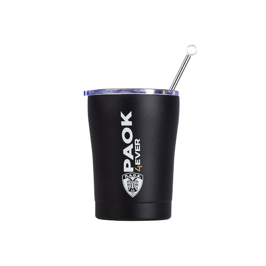Estia Coffee Mug Save The Aegean Recyclable Glass Thermos Stainless Steel BPA Free 350ml PAOK BC Edition with Straw