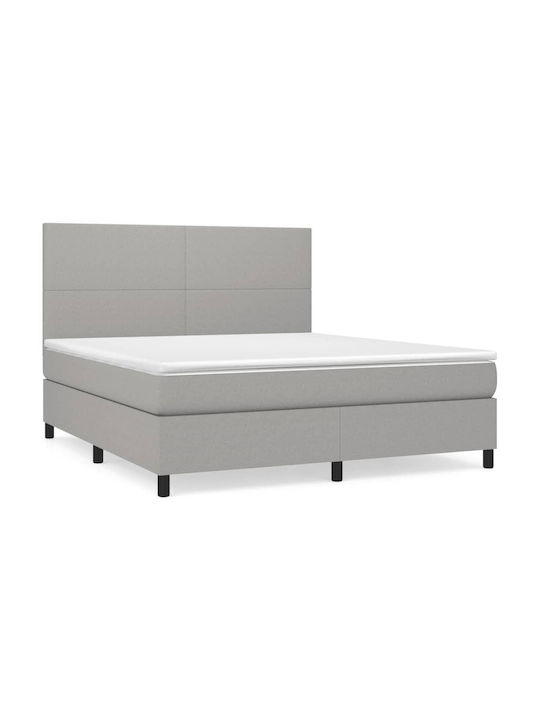 Κρεβάτι Υπέρδιπλο Επενδυμένο με Ύφασμα Ανοιχτό Γκρι με Στρώμα & Τάβλες 160x200cm