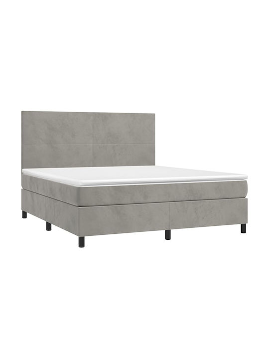 Κρεβάτι King Size Επενδυμένο με Ύφασμα Ανοιχτό Γκρι με Στρώμα & Τάβλες για Στρώμα 180x200cm