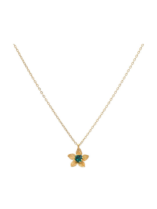 LifeLikes Birthstone May Necklace with Flower Design Gold Plated Green
