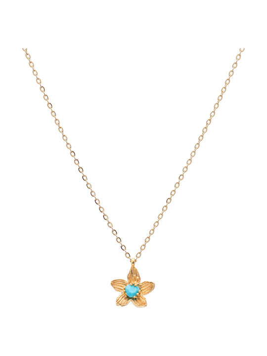 LifeLikes Birthstone December Necklace with Flower Design Gold Plated with Zircon Blue