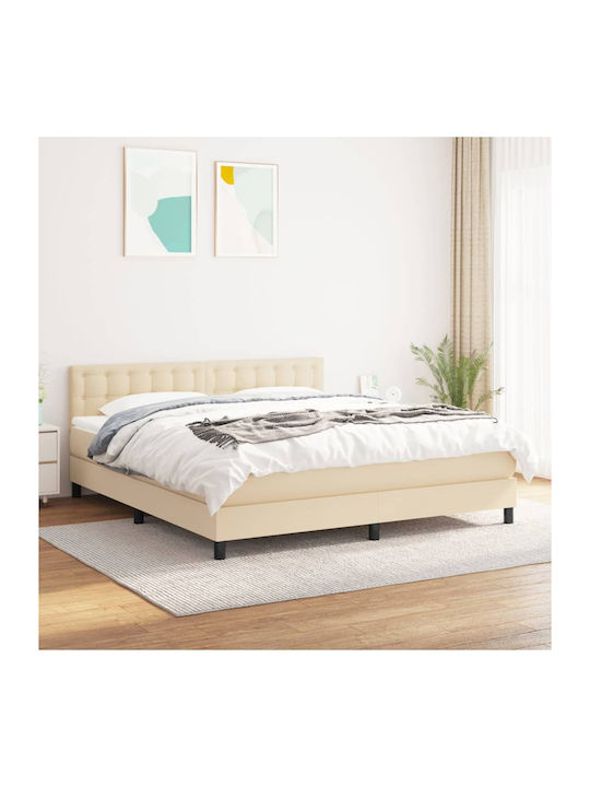 Bed Queen Upholstered with Fabric Blue with Slats & Mattress 160x200cm