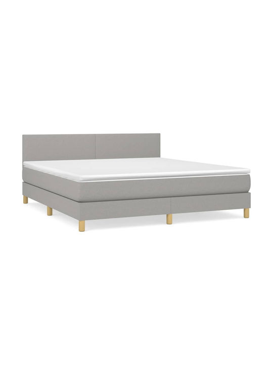 Κρεβάτι Υπέρδιπλο Επενδυμένο με Ύφασμα Ανοιχτό Γκρι με Στρώμα & Τάβλες για Στρώμα 160x200cm