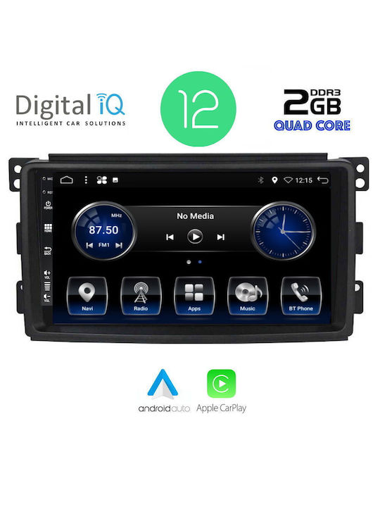 Digital IQ Sistem Audio Auto pentru Smart PentruDoi / PentruPatru 2007-2010 (Bluetooth/USB/AUX/WiFi/GPS/Apple-Carplay/Android-Auto) cu Ecran Tactil 9"