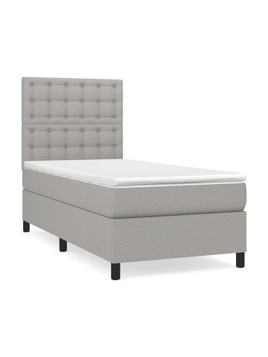 Κρεβάτι Μονό Επενδυμένο με Ύφασμα Ανοιχτό Γκρι με Στρώμα & Τάβλες για Στρώμα 90x190cm