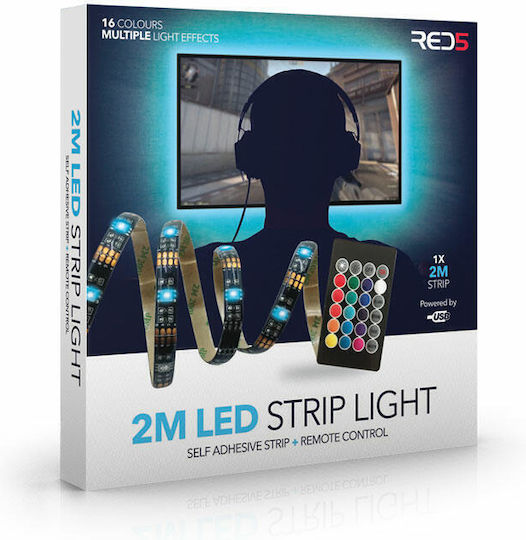 The Source Ταινία LED USB 5V RGB Φως 2m με Τροφοδοτικό & Τηλεχειριστήριο
