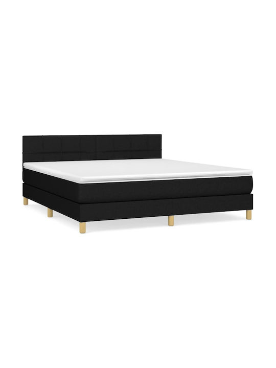 Κρεβάτι King Size Επενδυμένο με Ύφασμα Μαύρο με Στρώμα & Τάβλες 180x200cm
