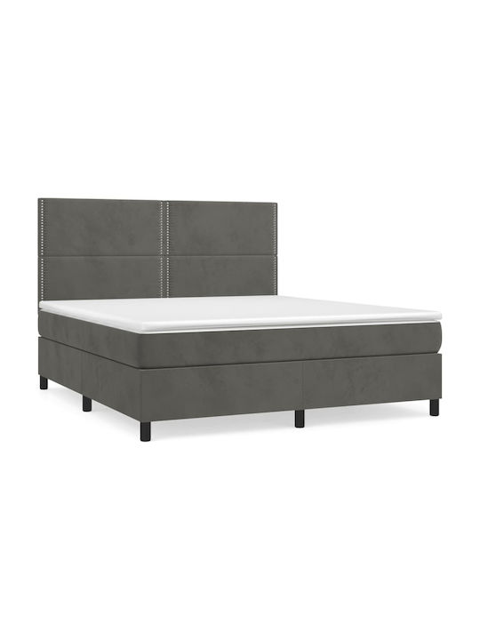Κρεβάτι King Size Επενδυμένο με Ύφασμα Σκούρο Γκρι με Στρώμα & Τάβλες για Στρώμα 180x200cm